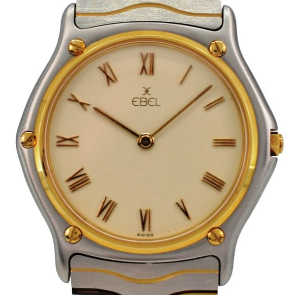 Men's 34mm Ebel Classic Wave Two Tone Beige Dial Swiss Quartz Watch Ref: 181903! - Picture 1 of 10